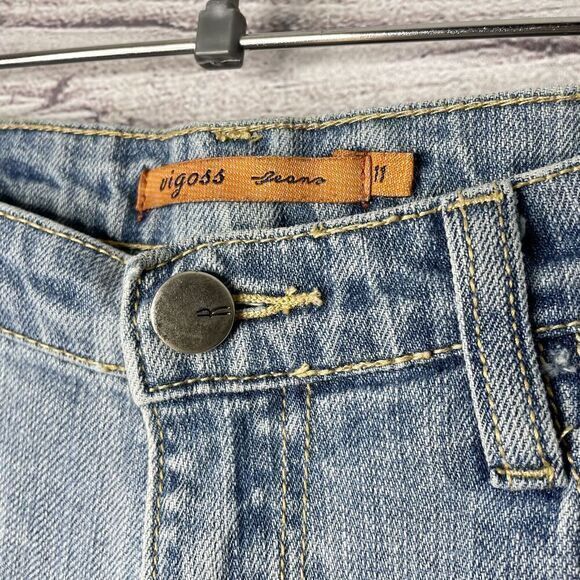 VIGOSS Jeans Blue Denim Distressed Embroidered Flower Patch Juniors size‎ 11 - Picture 3 of 10